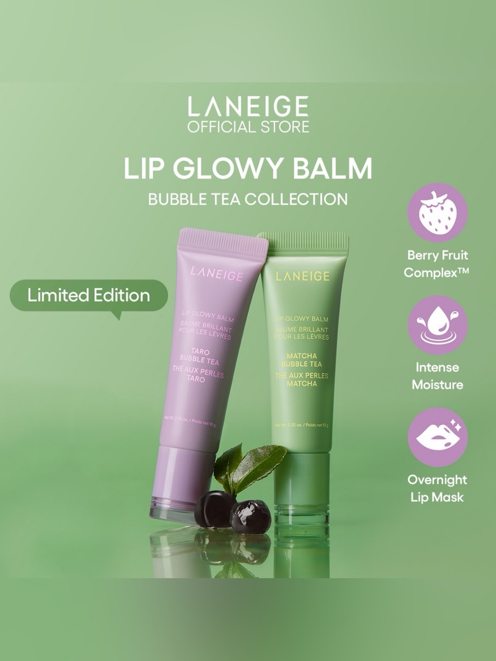 ✨ NEW Laneige Lip Glowy Balm Duo - Limited Edition Matcha & Taro Bubble Tea ✨